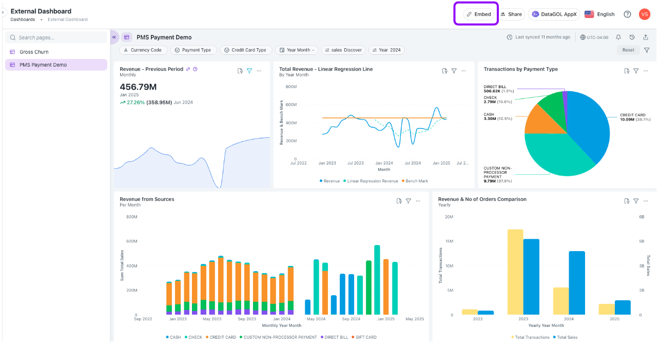 embed ext dashboard