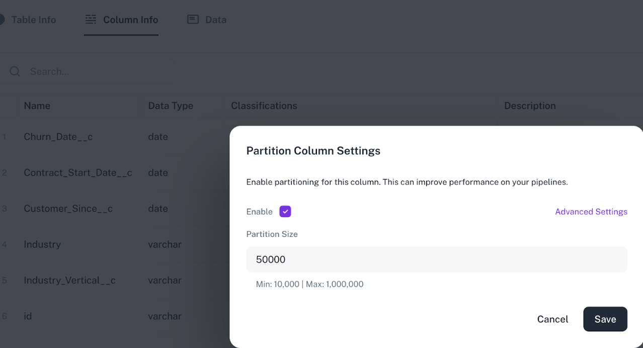 Partition column usage