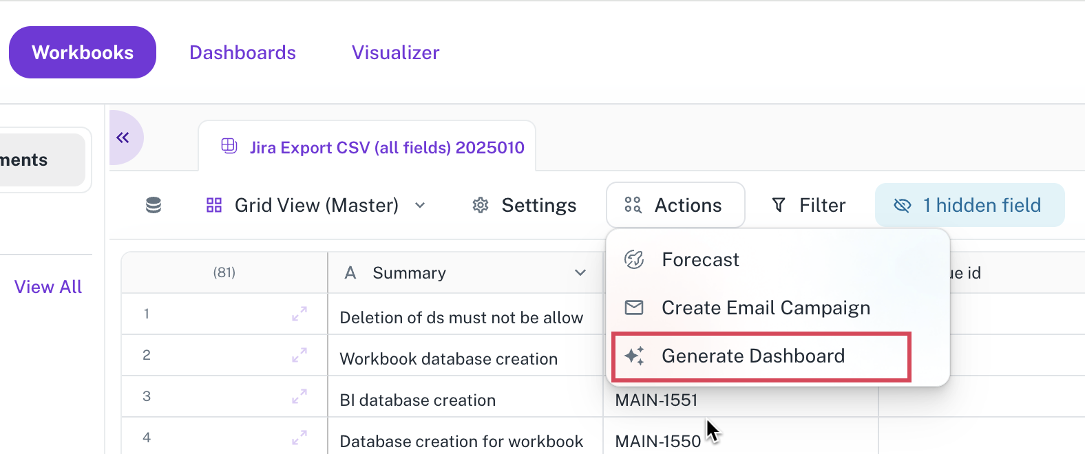Actions Tab