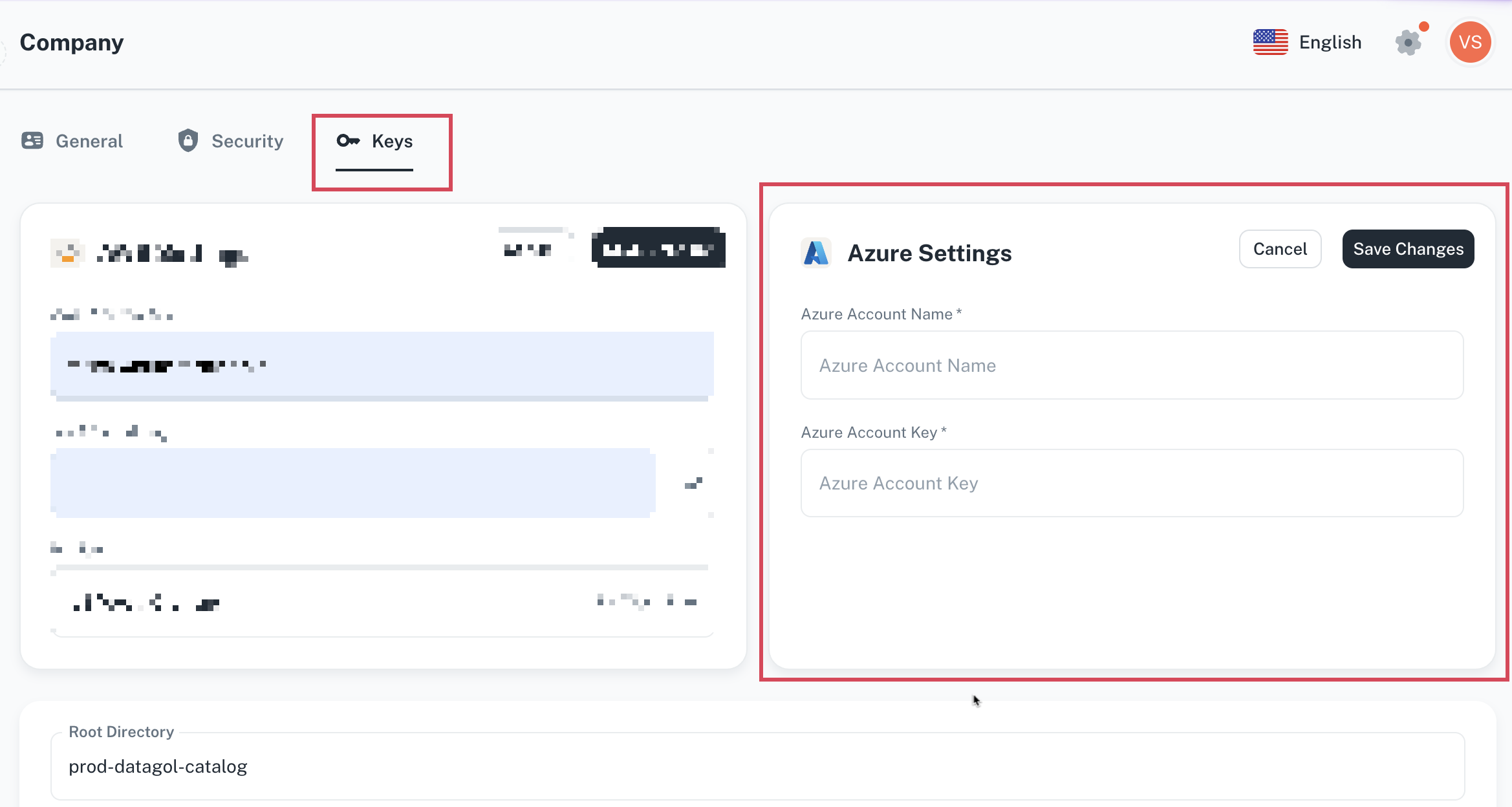 Azure Keys Tab