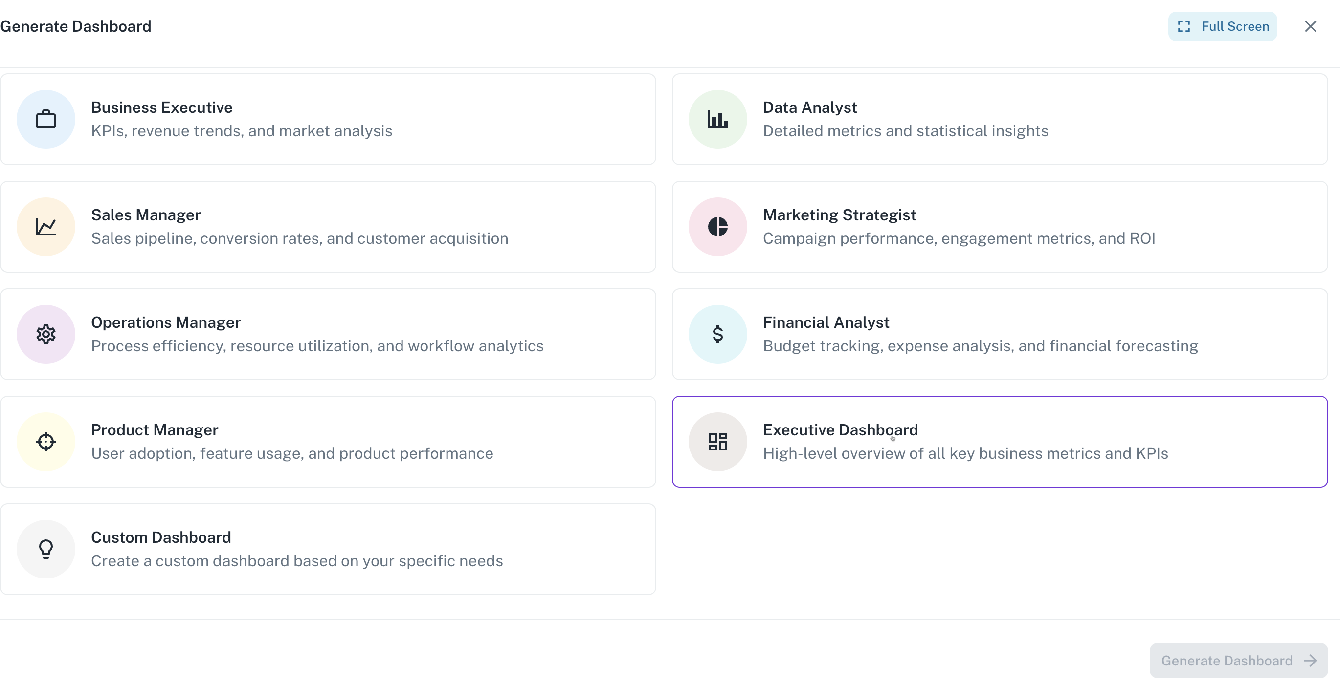 Generate Dashboard Box