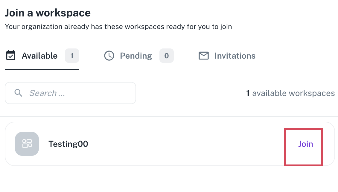 Join a Workspace dialog box