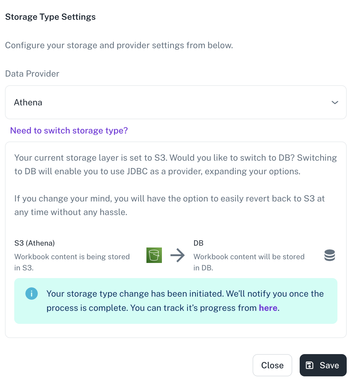 Switch Storage Type Progress