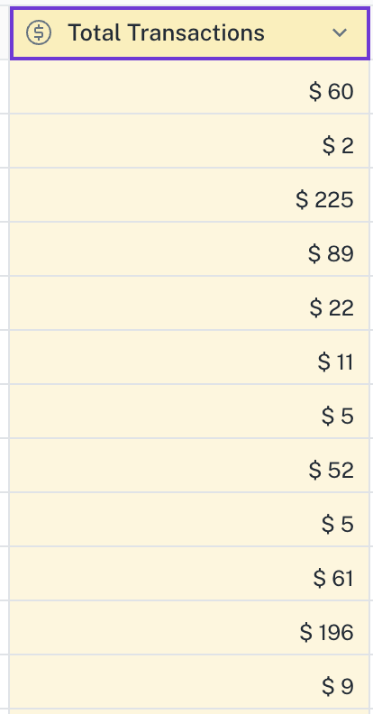 Currency Column