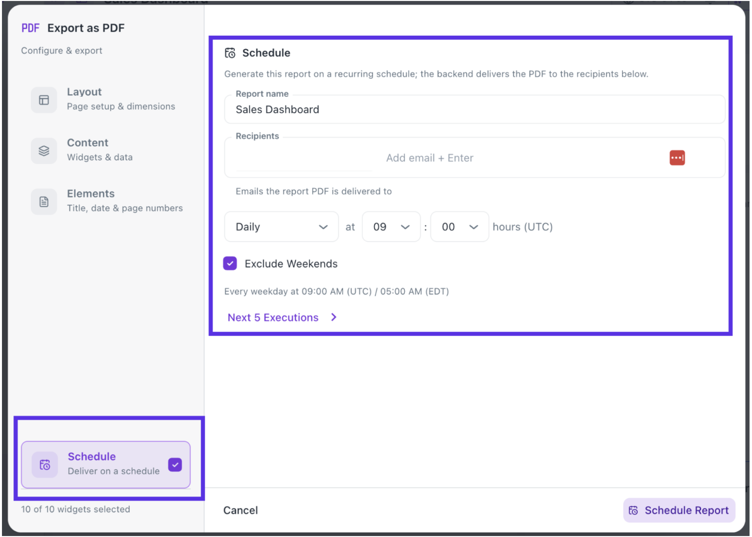 schedule dashboard