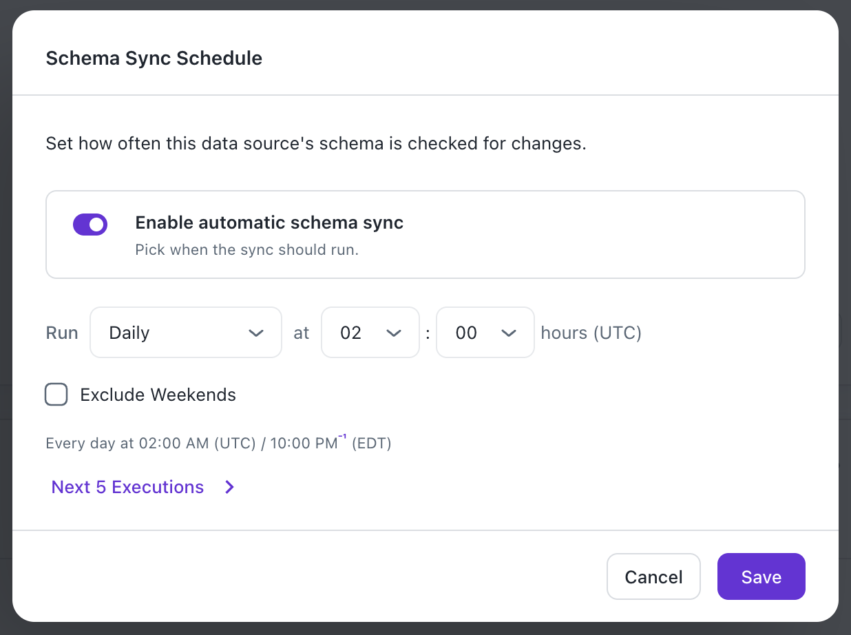 schedule sync Schema