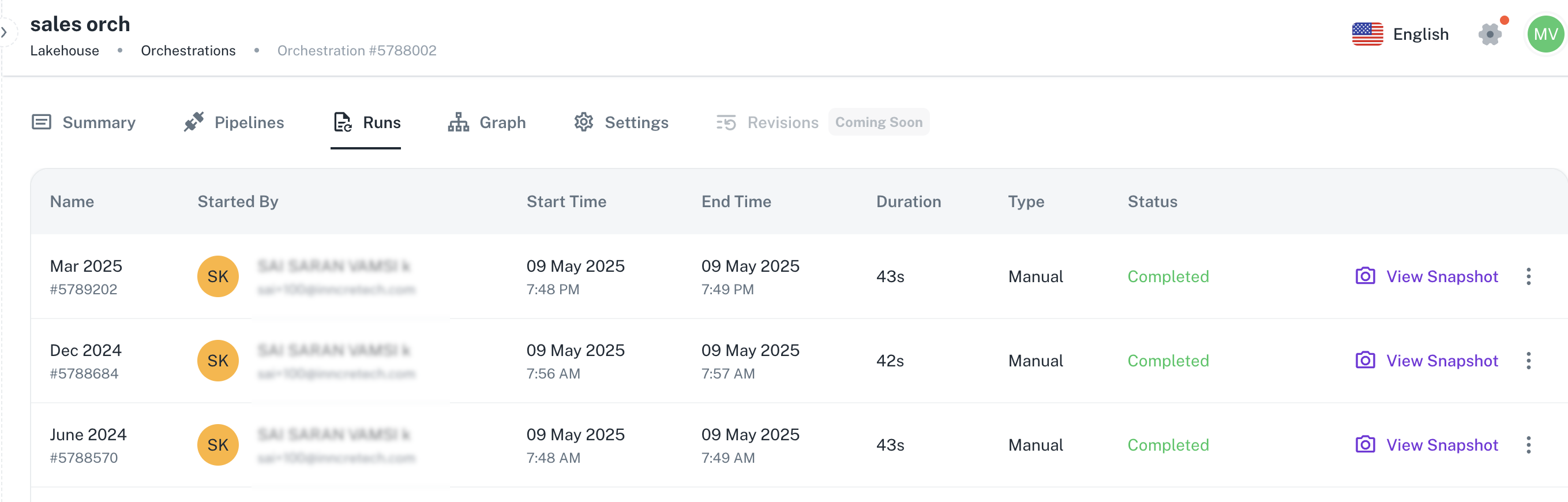 viewing the orchestration run details