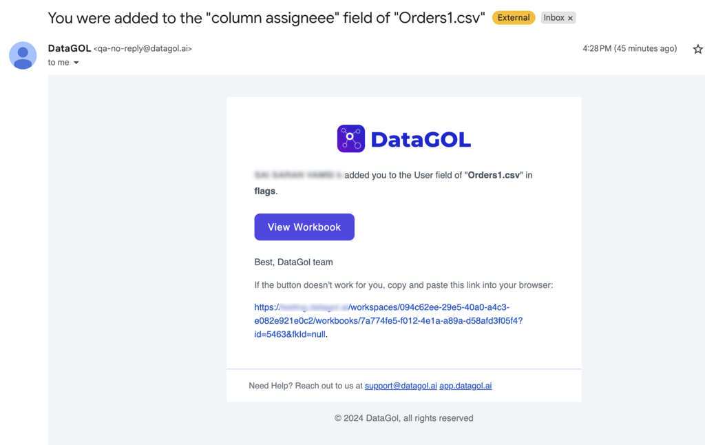 Email notifications for a user assigned to a row
