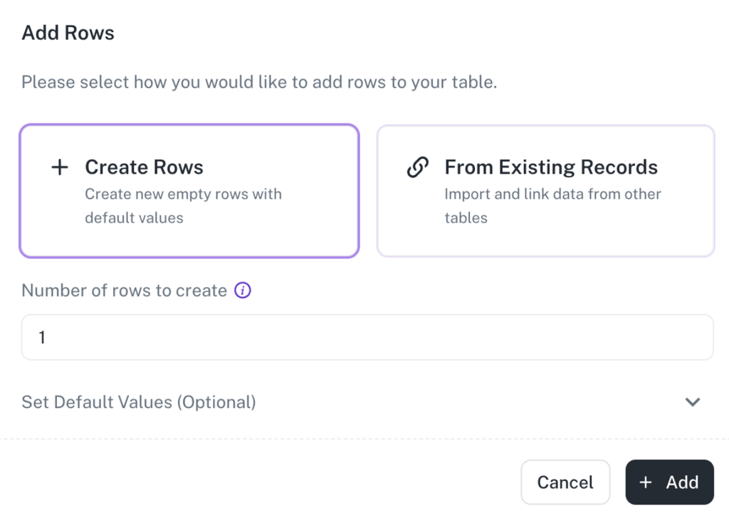 *Add rows from existing records