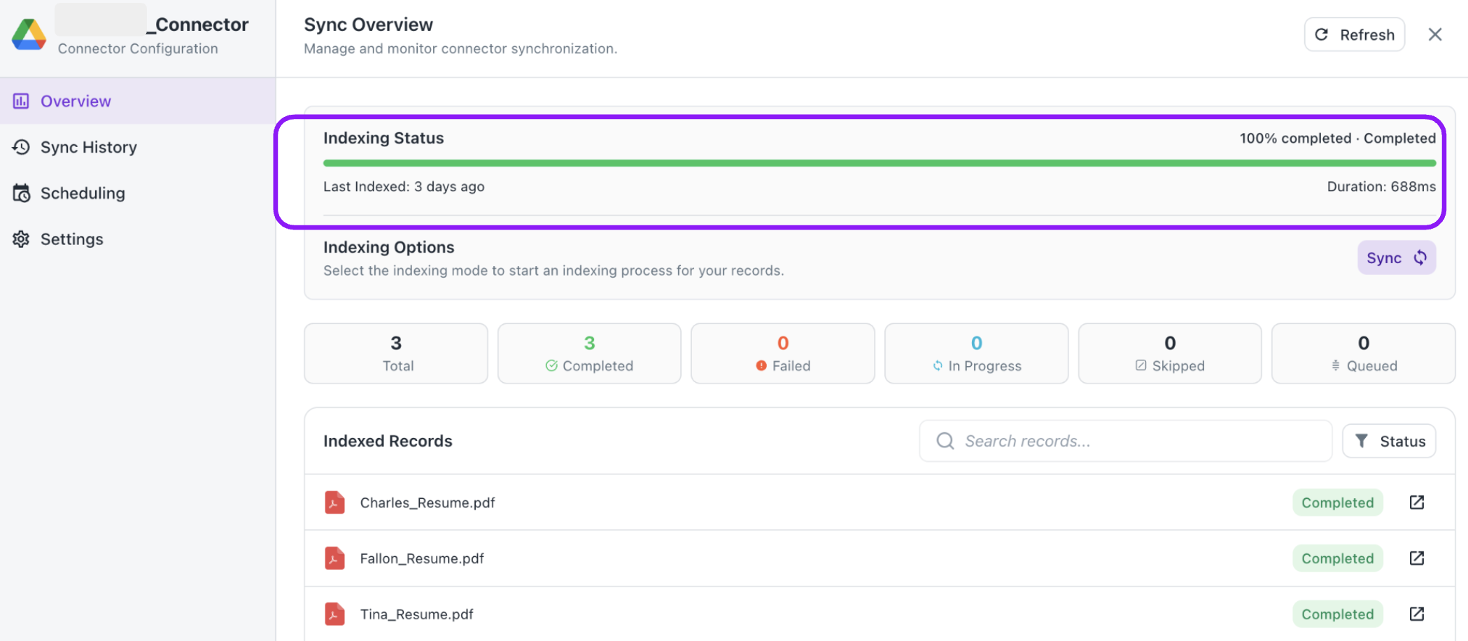 Google Drive Connector Sync
